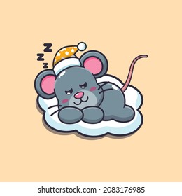 Cute mouse sleep. Cute cartoon animal illustration.