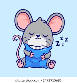 Cute Mouse Sleeping With Pillow Cartoon Vector Icon Illustration. Animal Nature Icon Concept Isolated Premium Vector. Flat Cartoon Style