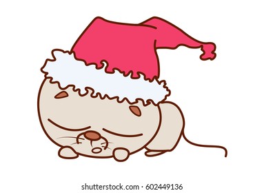 Cute Mouse sleeping. Vector Illustration. Isolated on white background.