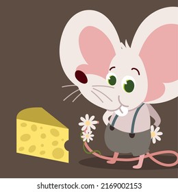 cute mouse with slice cheese detailed design