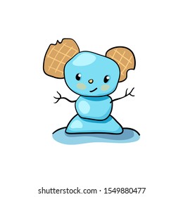 Cute mouse snowman. Amiable rat vector illustration on white background. 2020 New Year icon. Oriental zodiac year symbol Rat. Snow mouse sculpture. Winter season activity. Outdoor game for children