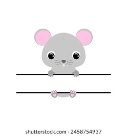 Cute mouse split monogram. Funny cartoon character for shirt, scrapbooking, greeting cards, baby shower, invitation. Bright colored childish stock vector illustration