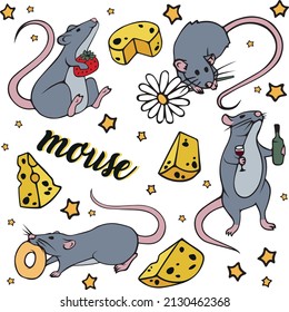 Cute mouse, spring vector illustration, character for kids, character for postcard