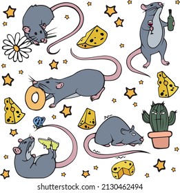 Ratón circular, ilustración vectorial de resorte, carácter para niños, carácter para postal
