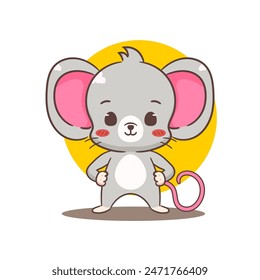 Cute mouse standing cartoon character. Adorable kawaii animal mascot vector illustration concept design. Isolated white background.