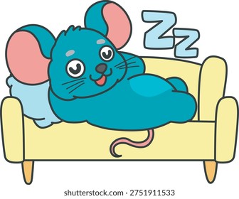 Cute Mouse sticker icon. Funny Mouse laying in the couch