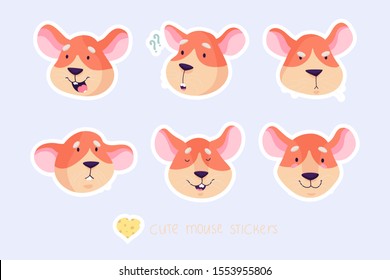 Cute mouse stickers. Flat design. Vector illustration. Eps 10.