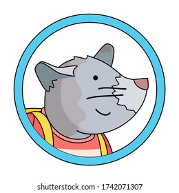 Cute mouse student with school bag vector cartoon illustration in circle frame. Smart forest animal going to study. Funny cartoon animal schoolboy flat design. Primary school concept. Back to school