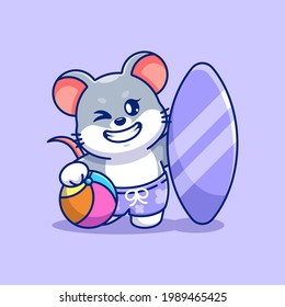 Cute mouse summer icon illustration