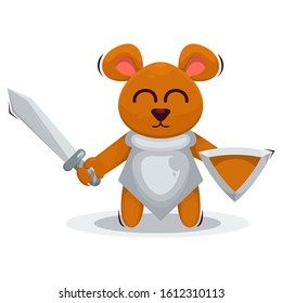 Cute mouse with sword and shield mascot cartoon