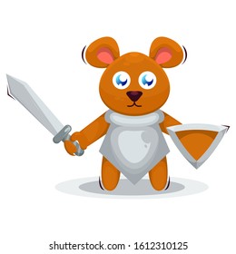 Cute mouse with sword and shield mascot cartoon
