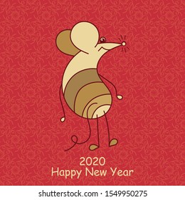 Cute mouse symbol of 2020. Happy New Year. Chinese zodiac. Vector Template for your design. Ornate background