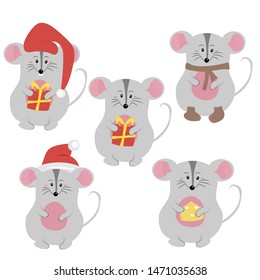 
Cute mouse is a symbol of the new year. Christmas mouse for printing on postcards and t-shirts