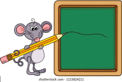 Cute mouse teacher with school board and pencil
