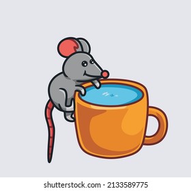 dulce sed de ratón y bebe en una taza. ilustración de la naturaleza animal de dibujos animados aislados. Estilo plano adecuado para el vector de logotipo de diseño de iconos de etiqueta. Carácter mascota