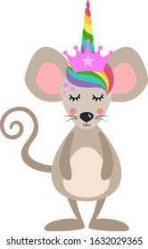 Cute mouse with unicorn horn
