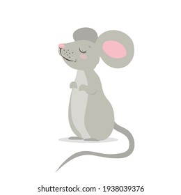 Cute mouse, vector childish illustration in flat style. For poster, greeting card and baby design.