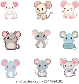 Cute Mouse Vector Illustration 9 pic per set