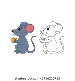 Una linda Ilustración vectorial de ratón con orejas grandes, nariz Pequeña y expresión juguetona. Estilo amigable y minimalista, perfecto para libros infantiles, materiales educativos, pegatinas, App, Sitios web y diseños digitales o impresos.