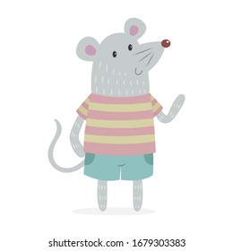 Cute mouse vector illustration cartoon isolated on white background. Rat vector cartoon. 