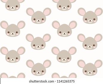 Cute mouse vector pattern. Mouse head in kawaii style. Seamless background. 