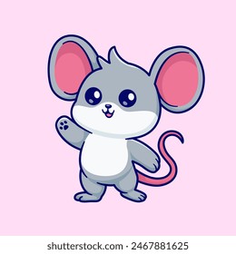 Cute Mouse Waving Hand Cartoon Vector Icon Illustration. Animal Nature Icon Concept Isolated Premium Vector. Flat Cartoon Style