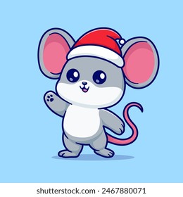 Cute Mouse Wearing Beanie Hat Winter Cartoon Vector Icon Illustration. Animal Fashion Icon Concept Isolated Premium Vector. Flat Cartoon Style