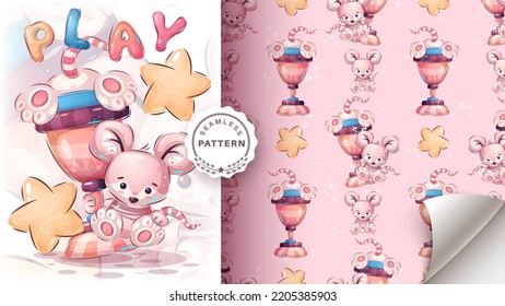 Cute mouse winner - seamless pattern