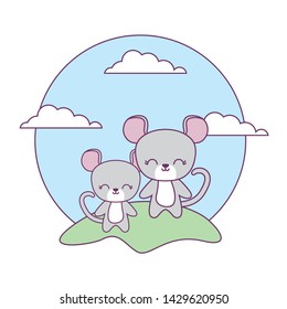 cute mouses animals in landscape