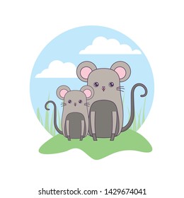 cute mouses animals in landscape