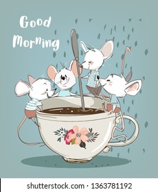 cute mouses with coffee cup