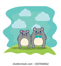 cute mouses couple characters vector illustration