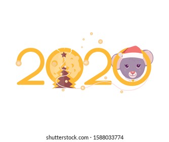Cute mouses (face). New year 2020 isolated art