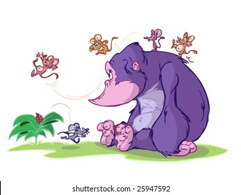 cute mouses take a ride on a gorilla's back