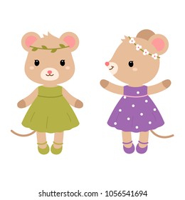 Cute mouses. Vector flat illustration isolated on white background.