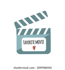 Cute movie industry clapperboard with text Favorite movie, flat vector illustration 