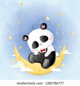 Cute Mr Panda on the Moon