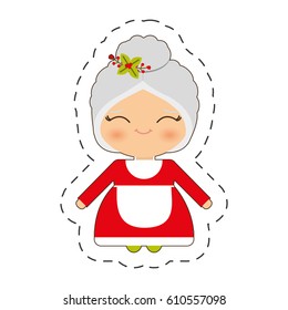 cute mrs. claus christmas cut line vector illustraiton eps 10