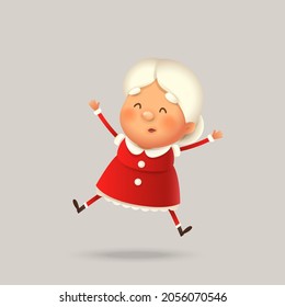 Cute Mrs Claus jump - happy expression - isolated