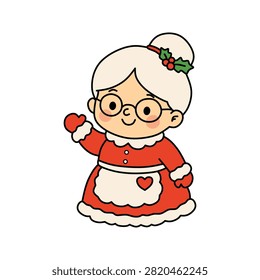 Cute Mrs. Claus Waving Vector Illustration, Christmas Character Design