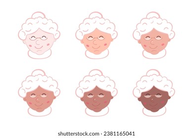 Cute Mrs. Claus wife of Santa Claus sticker. Different skin tones. Icon or sticker for scrapbook