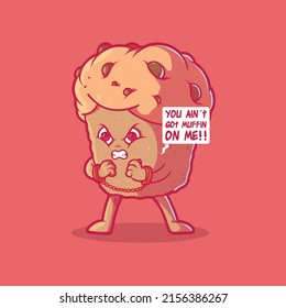 Muffin de corte en la ilustración vectorial de esposas. Comida, divertida, dulce concepto de diseño.