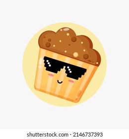Cute muffin wearing pixel glasses