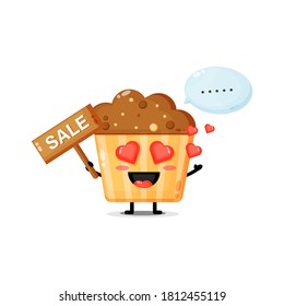 Cute muffins mascot with the sales sign