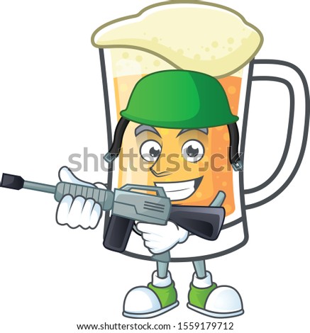 Cute mug of beer with army mascot.