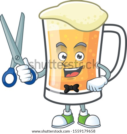 Cute mug of beer with barber mascot.