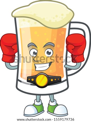 Cute mug of beer with boxing mascot.