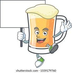 Cute mug of beer with bring board mascot.