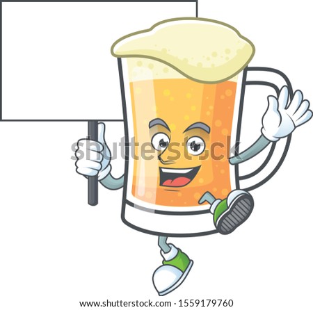 Cute mug of beer with bring board mascot.