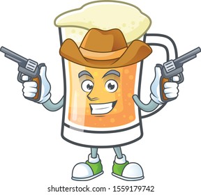 Cute mug of beer with cowboy mascot.